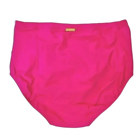 RAISINS CURVE High-rise Ruched front Costa Swim Solid Pink Bikini Bottom 22W NWT - Picture 4 of 5